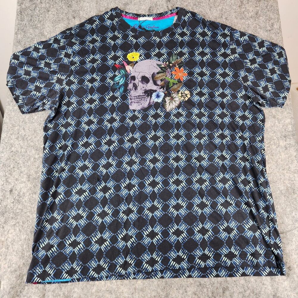 Robert Graham Mens T Shirt 3XLT Tall Embroidered Skull Floral Designer Halloween